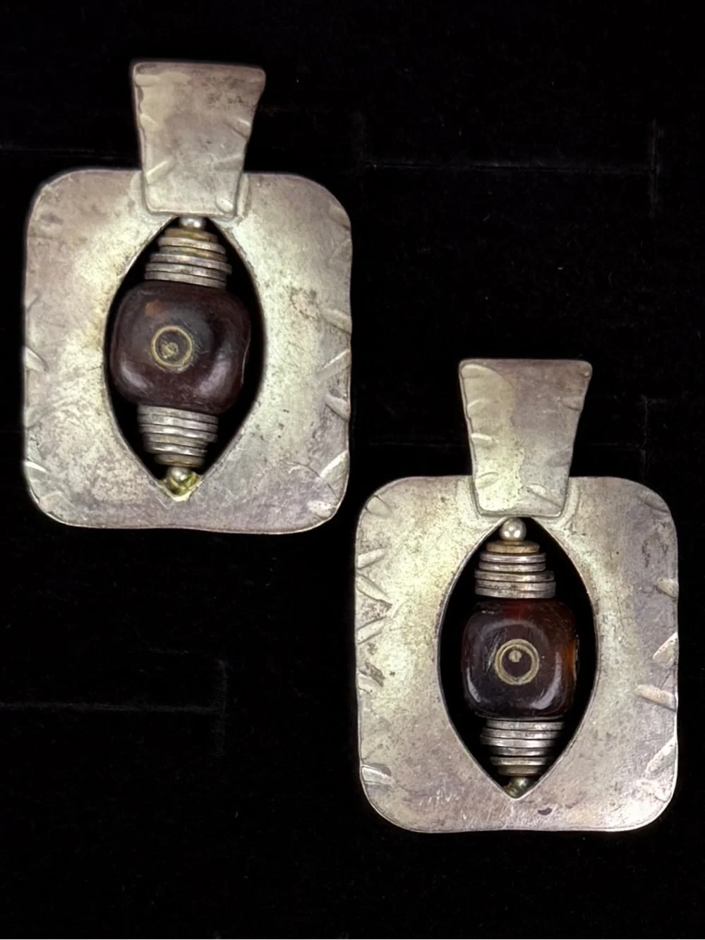 Vintage Marjorie Baer SF Modernist Beaded Geometric Pierced Earrings